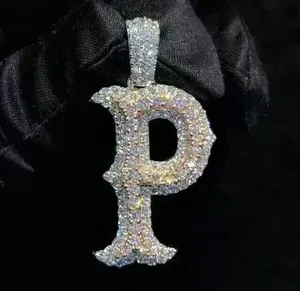 Pendentif initial personnalisé lettre P en moissanite taille brillant ronde, plaqué or, argent sterling 925, bijoux hip-hop pour femme - Product Image 2