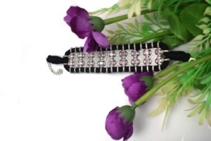 Luxury Rhodium Plated Silver Bracelet with Diamond and Accents Black Woven Band Women's Wedding Engagement <b>Gift</b> Jewelry - Product Image 4