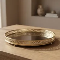 Plateau rond en fer avec finition dorée miroir, plateau de service décoratif pour table basse, décoration de la maison, hôtel, restaurant