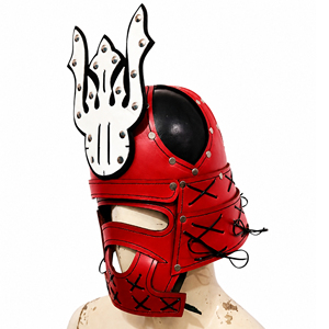 Casco de Dragón Samurai Japonés Hecho a Mano en Cuero Rojo con Patrón de Cruz, Accesorio de Moda para Disfraces de Cosplay y Fiestas de Halloween - Product Image 2