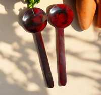Cuillères de service en résine, finition marbrée rouge, manche long, poli miroir, design moderne, durables, écologiques, compatibles lave-vaisselle