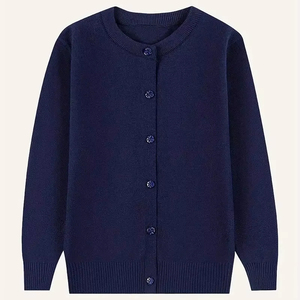 Suéter de Hombre Azul Marino, Color Sólido, Tejido, con Botones, Estilo Universitario y Escolar, Cuello en V, Manga Larga, Grosor Estándar - Product Image 1