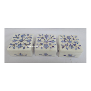 Joyero más hermoso, incrustaciones de mármol blanco hechas a mano con forma Rectangular de nácar azul para fines de regalo de negocios - Product Image 5