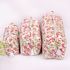 Wholesale Eco-Friendly Luxury Cotton <b>Makeup</b> Bag Zipper Block Printed Design Large Capacity Storage for Cosmetic Accessories - Product Image 2