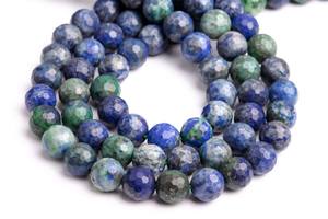 Cuentas sueltas redondas microfacetadas de azurita verde y azul para la fabricación de joyas, pulseras, collares y bricolaje. - Product Image 3