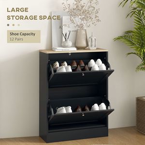 Scarpiera moderna a 2 cassetti con ripiani regolabili per 12 paia di scarpe - Nera - Product Image 4