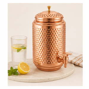 Dispensador de Agua de Cobre Puro Vintage, Matka de Cobre Martillado Ayurvédico Tradicional con Grifo Antiderrames, Contenedor de Agua Potable - Product Image 2