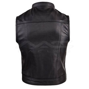 Classic Leather <b>Vest</b> Durable Sleeveless Outerwear Smooth Texture Front Pocket Design Button Fastening Wholesale Production - Product Image 2