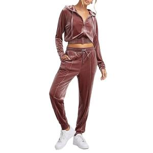 Dernier design, vente en gros, survêtement de sport en velours uni 2 pièces pour femme, idéal pour l'hiver - Product Image 5