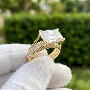 แหวนทองคำขาว 14K ประดับเพชรทรงเหลี่ยมมรกต 3 กะรัต เพชรเลี้ยงในห้องปฏิบัติการ ของขวัญสำหรับผู้หญิง เหมาะสำหรับงานแต่งงาน - Product Image 2
