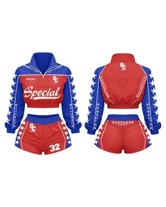 Ensemble de survêtement coupe-vent court personnalisé pour femme avec veste à quart de zip et short, vêtements de sport OEM sous marque privée - Product Image 4