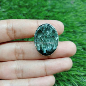 Bague ovale bohème naturelle faite à la main en argent sterling 925 bijoux séraphinite pour femmes idée cadeau de fête d'anniversaire - Product Image 3