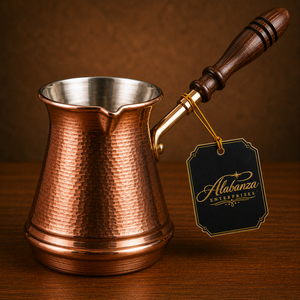 กาต้มกาแฟตุรกีแบบโบราณ Alabanza ทำจากทองแดงแกะสลัก พร้อมด้ามจับไม้สีดำ - Product Image 1