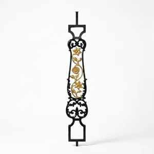 Balustre d'escalier décoratif en fonte noire et dorée avec motif floral en spirale pour la décoration de rampes d'escalier intérieures de luxe - Product Image 3