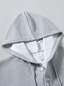 Men's Customizable Blue Hooded Collar Regular Fit Short Sleeve Knitted Eco-Friendly 100% Cotton Casual Solid 240g T-Shirt - Product Image 3