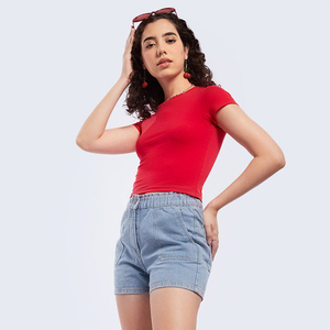 Vêtements Femme 2026 Nouveaux Crop Tops pour Femmes T-shirt en Coton de Haute Qualité Coupe Slim T-shirt Court Col Rond T-shirt Femme - Product Image 4