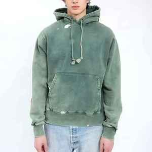 เสื้อฮู้ดดี้ผู้ชายทรงปกติ ผ้าฝ้ายฟลีซหนา 220 กรัม ระบายอากาศได้ดี แห้งเร็ว เป็นมิตรกับสิ่งแวดล้อม สีซีดแบบวินเทจ ล้างด้วยกรด ให้ลุคเก่าแบบดิสเทรส - Product Image 5