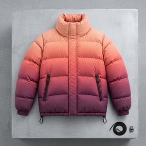 Men's Gradient Color Puffer Jacket Winter <b>Coat</b> <b>Stand</b> Collar Zip Up Outdoor Streetwear Custom Private Label OEM ODM - Product Image 3
