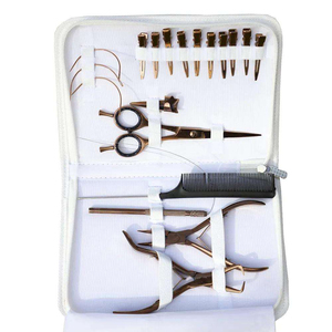 Kit d'outils professionnel de luxe pour extensions de cheveux en or rose : pinces, ciseaux, rasoir, peigne, aiguille à boucle, pinces de sectionnement, outil maître - Product Image 5