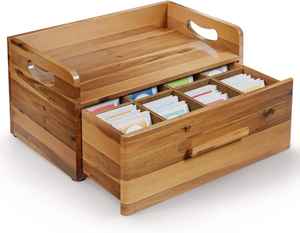 Rustic Wooden <b>Recipe</b> <b>Box</b> with Drawer Organizer <b>and</b> Labeled <b>Cards</b> for Kitchen Storage Home Cooking Gift - Product Image 1