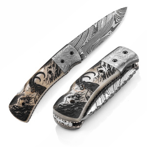 Cuchillo Plegable de Acero de Damasco de Grado Industrial OEM con Hoja Recta y Empuñadura de Pulgar, 19 cm de Longitud Total, 0.5 mm de Grosor - Product Image 2