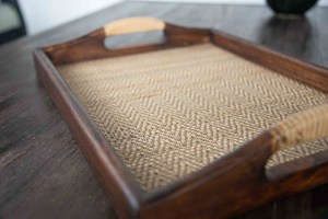 Plateau à thé en bois, plateau de service en bois dur et bambou pour le thé ou le pique-nique, plateau de service de style ottoman, fait main en Thaïlande - Product Image 3