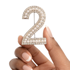 Stainless Steel Silver White Pearl Rhinestone Number Brooch Lapel Pin Elegant Fashion Jewelry Gift Accessory - Product Image 5