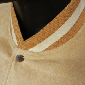 Nouvelle veste Lettermen en daim, style universitaire, beige, coupe classique, col rabattu, fermeture boutonnée, style décontracté pour l'automne - Product Image 5