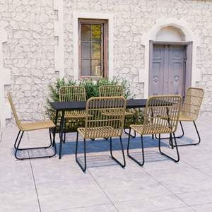 Conjunto de Comedor de Ratán Sintético Negro y Roble con Acero con Recubrimiento en Polvo y Vidrio para Jardín - Product Image 1