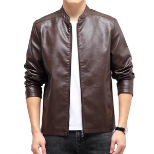 <b>Men</b> <b>Faux</b> <b>Leather</b> <b>Jacket</b> Spring Autumn Fashion Trendy Solid Color Business Casual Style Biker Coat Daily Vintage Biker Style - Product Image 1