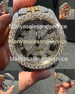 Montre pour homme personnalisée avec bracelet en acier inoxydable de 41 mm, cadran en verre, bracelet serti de moissanite, fermoir qui passe le test du diamant - Product Image 4