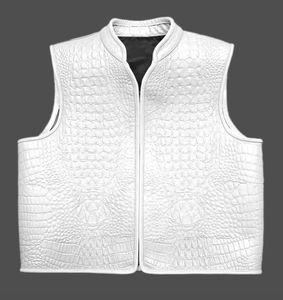 Gilet de moto unisexe en cuir véritable sans manches, col en V, fermeture éclair, positionnement du logo personnalisé, vente en gros - Product Image 3