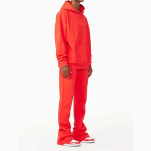 Ensemble de survêtement unisexe à bas prix, pantalon évasé à double taille et respirant 100% coton, avec sweat à capuche, strass, pour l'automne, logo vierge - Product Image 2