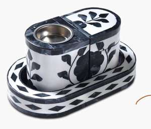 Rustic Raw Hand-Made Marble Incense <b>Burner</b> Black White Floral Design Aromatic Diffuser Speckled All-Season Home Decor Set - Product Image 1