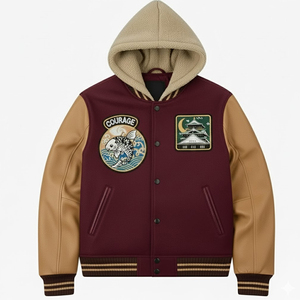 Nouvelle arrivée : veste varsity pour homme en gros, avec patch brodé en chenille, veste varsity à capuche pour homme - Product Image 1