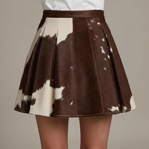 Falda de cuero genuino con pelo de vaca para mujer, falda de patchwork de cuero con pelo, cintura alta, pieza de moda de diseño único - Product Image 2