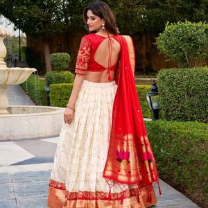 <b>Red</b> Floral Embroidered Lehenga Set Indian Wedding Outfit Heavy Dupatta Printed Stitched With Unstitched <b>Blouse</b> Lehenga Wholesale - Product Image 4