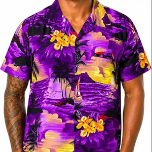 Camisa Hawaiana de Manga Corta de Popelina Personalizada al por Mayor para Hombre, Corte Regular, Diseño Casual para Playa y Surf, Antiarrugas, Secado Rápido, India - Product Image 1