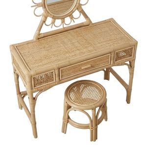 Meubles pour enfants en rotin, coiffeuse et tabouret pour enfants, prix d'usine, table de maquillage tressée durable, qualité économique, vente chaude - Product Image 2