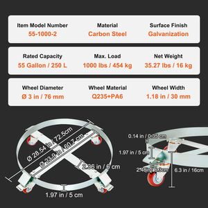 2 Carrelli per Fusti da 55 Galloni (1000 Libbre) Resistenti, con Capacità di Carico di 450 kg, Carrello Manuale Anti-Ribaltamento per Fusti e Barili - Personalizzabile OEM - Product Image 6