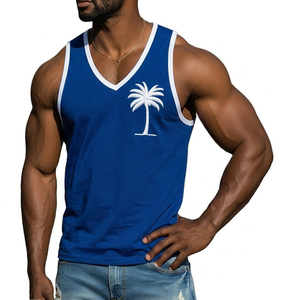 Camiseta sin mangas con cuello en V para hombre, al por mayor, con bordado personalizado, estilo musculoso, chaleco de gimnasio sin mangas, camiseta de moda urbana para hombre - Product Image 5