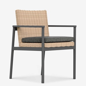Chaise de jardin contemporaine pour repas en plein air, dossier en rotin, structure en aluminium, pivotante, coussin gris foncé, pieds effilés, design durable, Karsia - Product Image 6