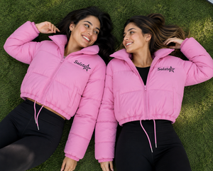 <b>Women</b>’s Pink Cropped Puffer Jacket with <b>Sherpa</b> Hood Custom Winter Quilted Hooded Down Jacket OEM/ODM <b>Women</b>’s Short Puffer <b>Coat</b> - Product Image 5