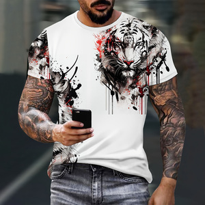 Camiseta de Manga Corta para Hombre con Estampado de Águila Blanca, Corte Regular, Cuello Redondo, Informal, de Poliéster/Algodón Lavado, Transpirable, Estilo Hip Hop - Product Image 4