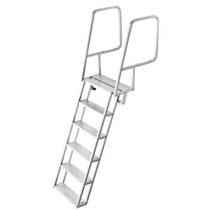 Escalera de aluminio de 6 peldaños para pontón, resistente, antideslizante, con peldaños anchos, capacidad de 350 libras - Product Image 1