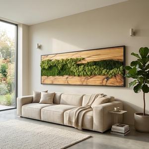 Panel de madera artesanal horizontal hecho a mano con musgo orgánico, diseño de cañón, decoración con temática forestal, acento interior orgánico - Product Image 4