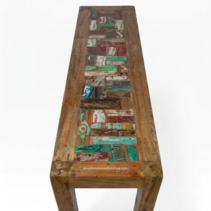 Rustic Teak Wooden Console <b>Table</b> Patchwork for Living Room Entryway Apartment Hotel Home Furniture Reclaimed Boat Wood Wholesale - Product Image 3