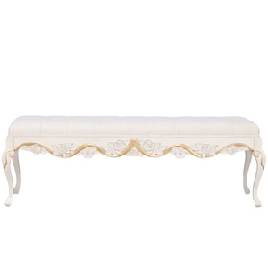 Cama de Madera de Teca Sólida de Diseño Europeo Antiguo, Cama Tapizada de Lujo con Tallado de Flores y Banco, Modelo 2204447 - Product Image 2