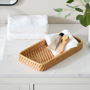 Bandeja de servir rectangular de ratán natural, organizador de mimbre hecho a mano para mesa de café, perfume, decoración de mesa de cocina - Product Image 1