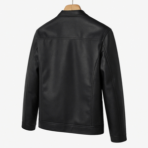 Personalized Logo <b>Slim</b> <b>Fit</b> Motorcycle Style Biker <b>Jacket</b> in Black Genuine Leather with Zipper Pockets Casual Outerwear Coat - Product Image 2